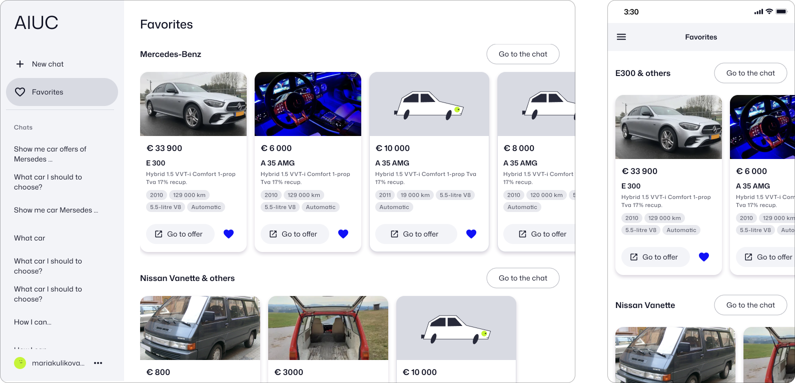 Интерфейс AI-ассистента по подбору авто
