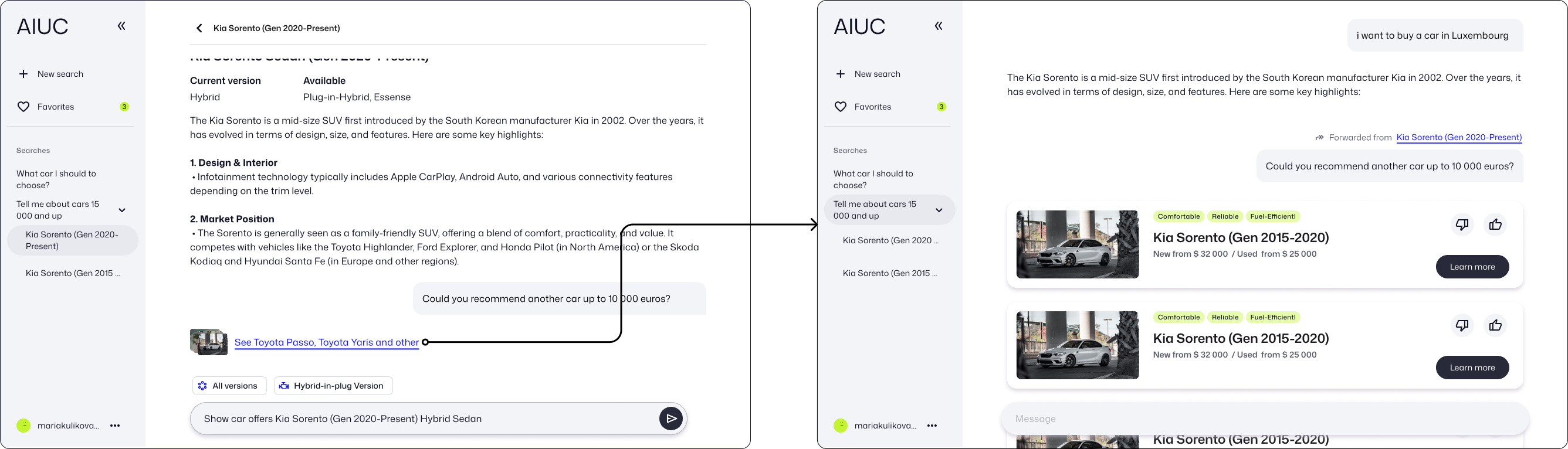 Интерфейс AI-ассистента по подбору авто